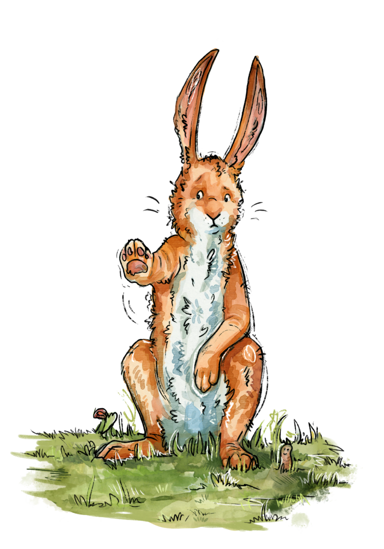 Hase zeigt: Eine Hand nach vorn